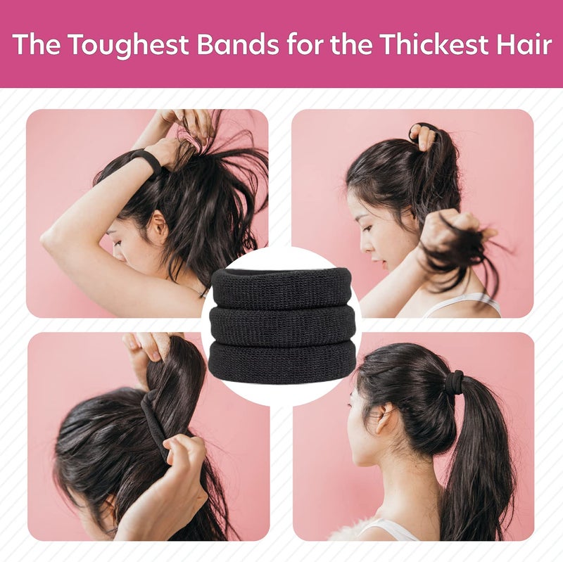 Burlybands Large Hair Ties for Thick, Heavy or Curly Hair - Non-Slip, Non-Damage, Seamless Women's Ponytail Scrunchies - Black, 8 Pcs - Image 2